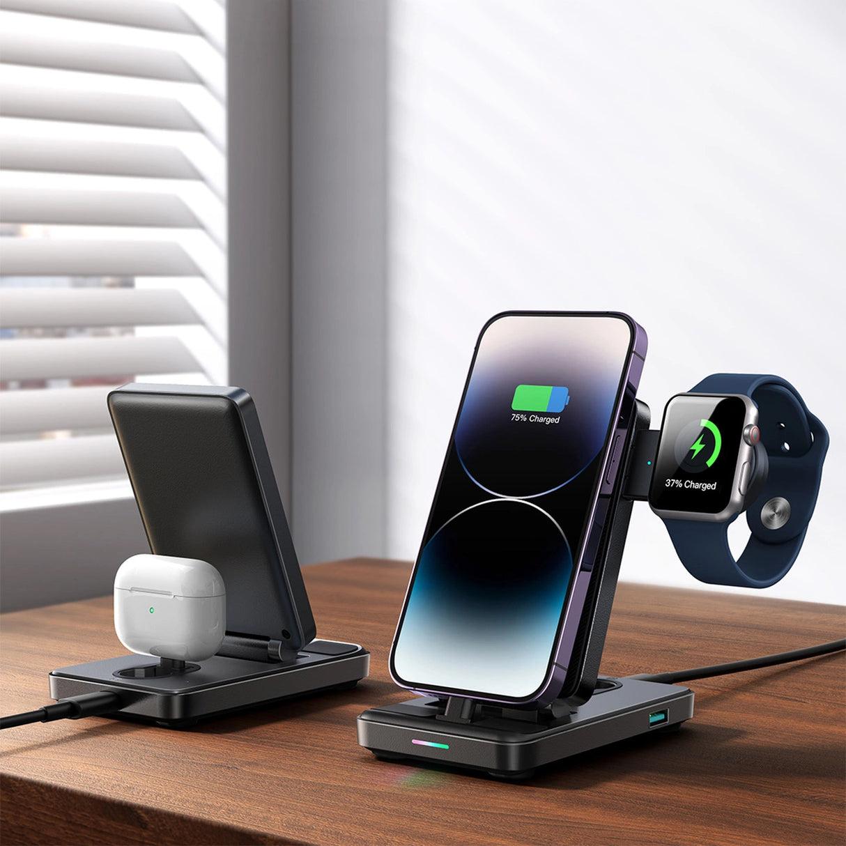 Joyroom JR-WQS02 iPhone AirPods Apple Watch 4in1 opladningsstation foldbar - sort