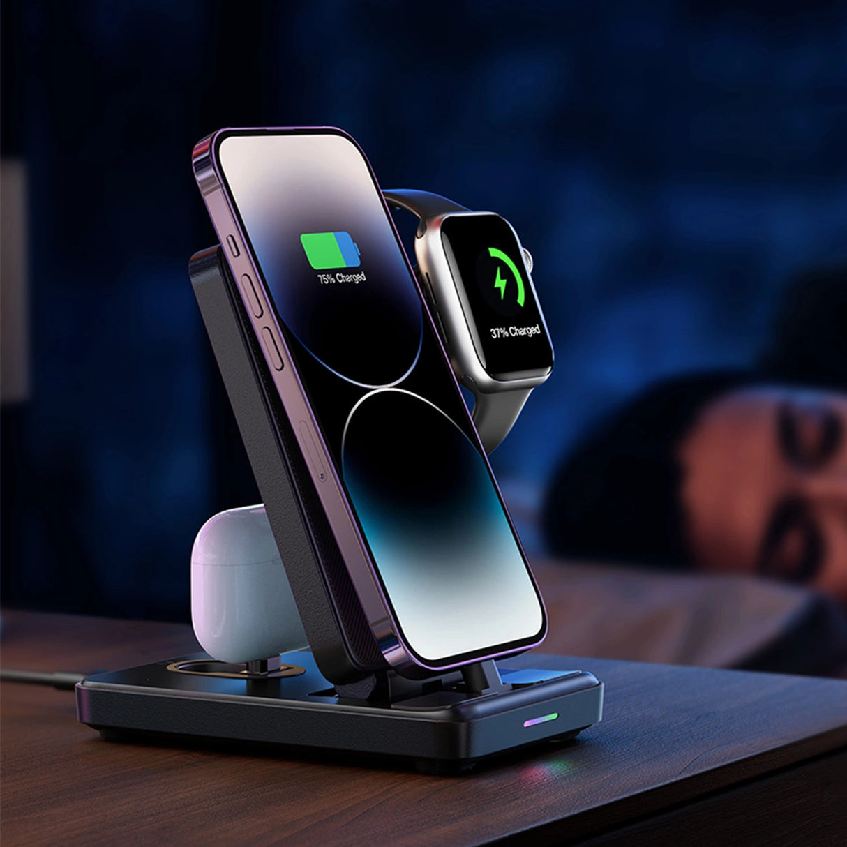 Joyroom JR-WQS02 iPhone AirPods Apple Watch 4in1 opladningsstation foldbar - sort