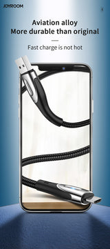 Joyroom Sharp Series S-M411 USB-A / micro USB 3A 1.2m Kabel med opladningsanvisning - sort
