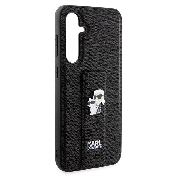 Karl Lagerfeld Gripstand Saffiano Karl&Choupette Pins case for Samsung Galaxy S23 FE - black