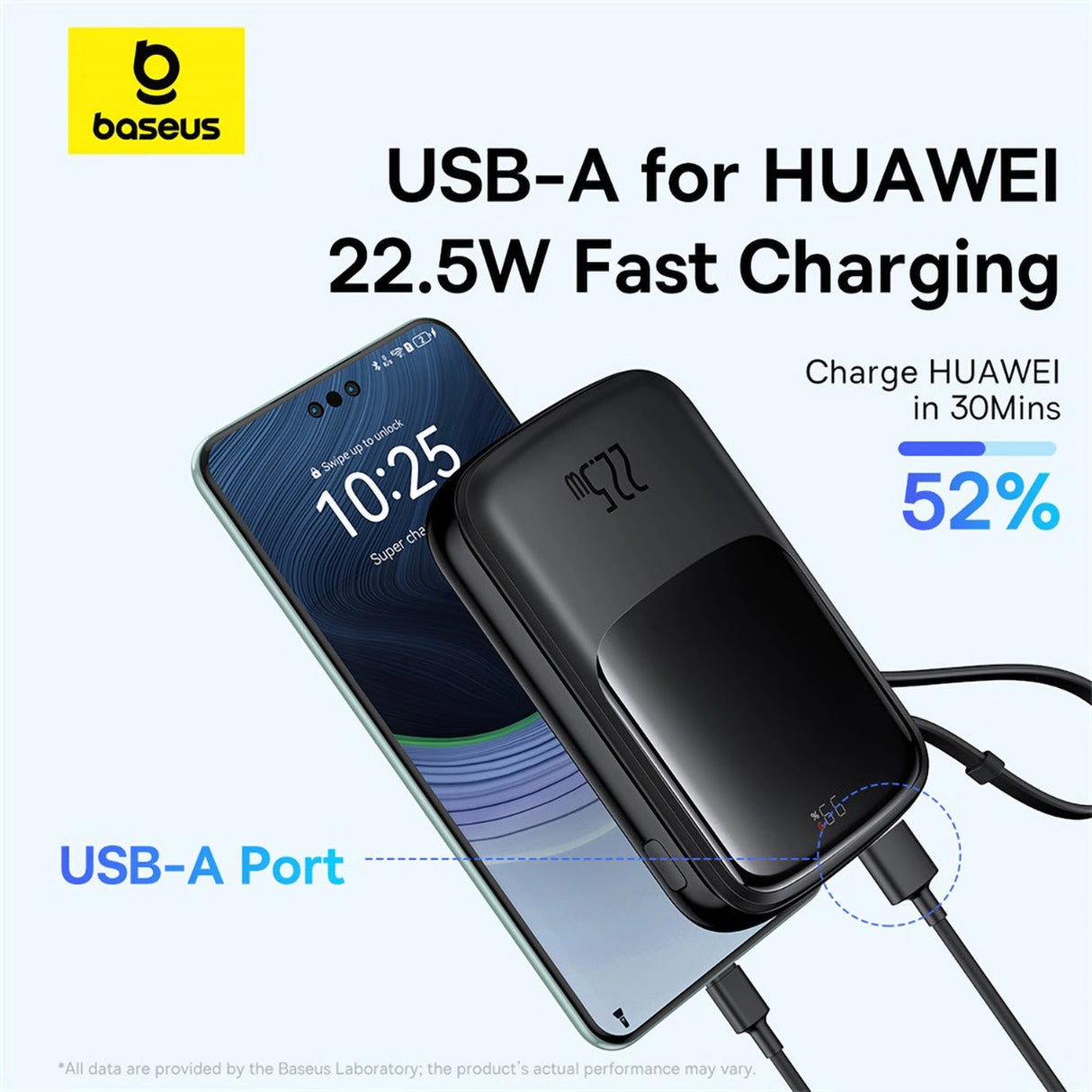 Baseus Qpow Pro+ 10000mAh 22.5W powerbank med indbygget USB-C kabel og display - sort