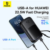 Baseus Qpow Pro+ 10000mAh 22.5W powerbank med indbygget USB-C kabel og display - sort