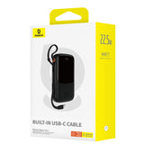 Baseus Qpow Pro+ 10000mAh 22.5W powerbank med indbygget USB-C kabel og display - sort
