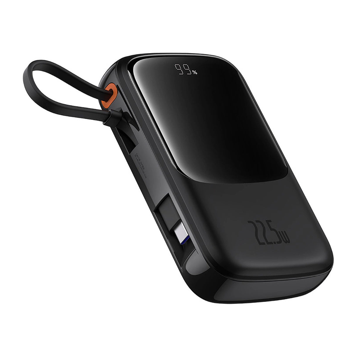 Baseus Qpow Pro+ 10000mAh 22.5W powerbank med indbygget USB-C kabel og display - sort