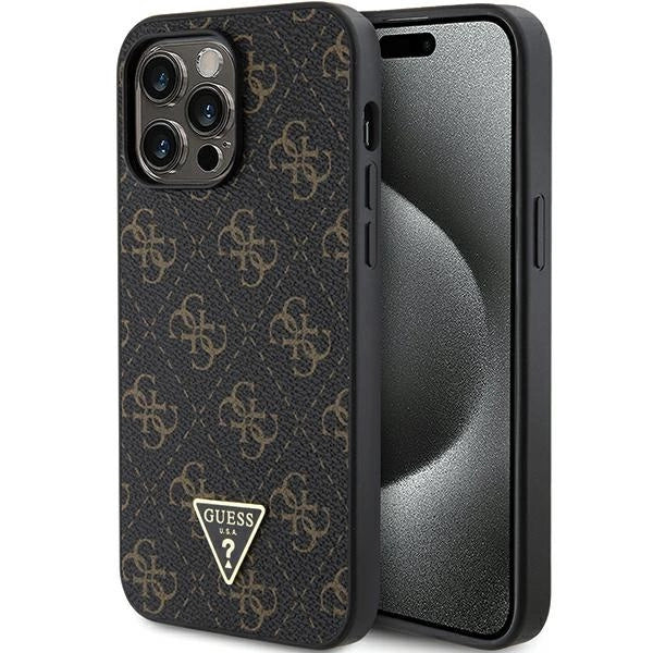 Guess 4G Triangle Metal Logo-hylster til iPhone 14 Pro Max - sort