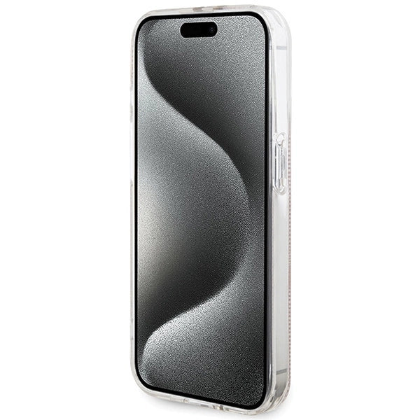 Guess IML 4G Gold Stripe-fodral til iPhone 15 Pro - pink