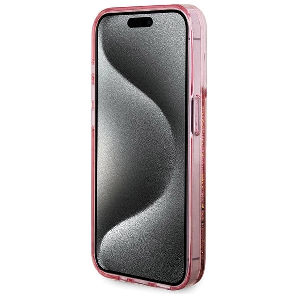 Guess Liquid Glitter Gold Stripes case til iPhone 15 Pro - pink