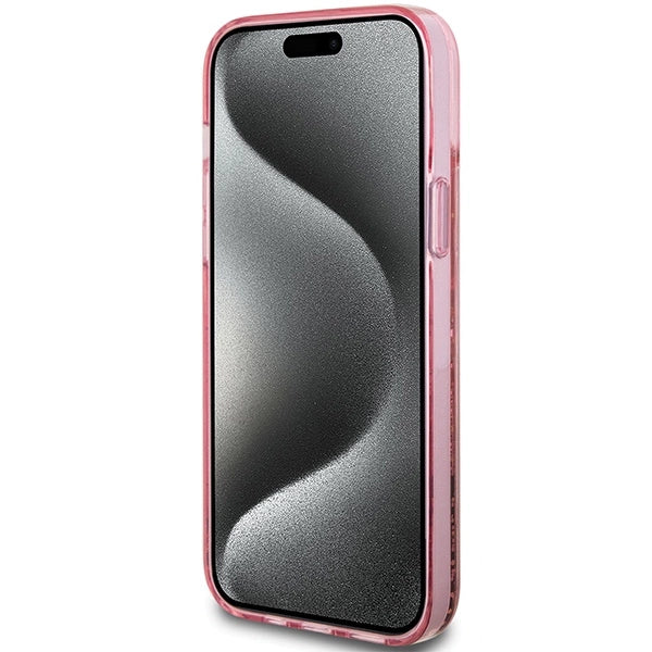 Guess Liquid Glitter Gold Stripes case til iPhone 15 Plus / 14 Plus - pink