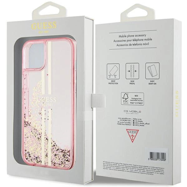 Guess Liquid Glitter Gold Stripes case til iPhone 15 Plus / 14 Plus - pink