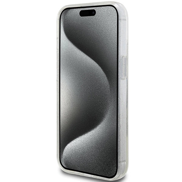 Guess Liquid Glitter Gold Stripes case til iPhone 15 Plus / 14 Plus - gennemsigtig