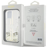Guess Liquid Glitter Gold Stripes case til iPhone 15 Plus / 14 Plus - gennemsigtig