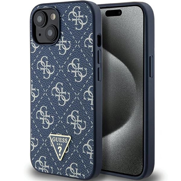 Guess 4G Triangle Metal Logo-hylster til iPhone 15 Plus / 14 Plus - blå