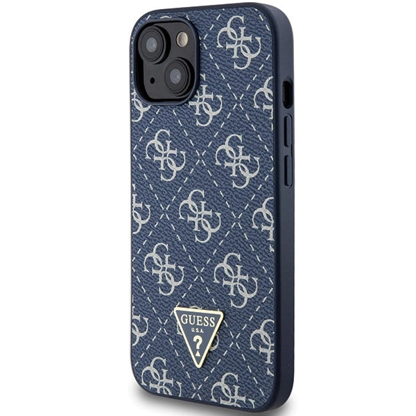 Guess 4G Triangle Metal Logo-hylster til iPhone 15 Plus / 14 Plus - blå