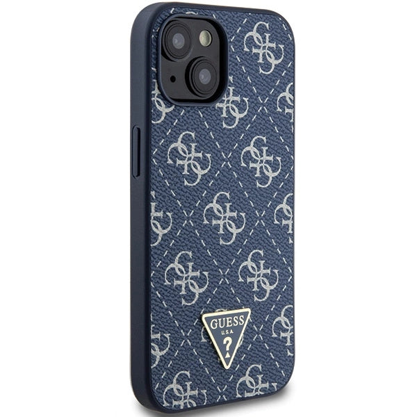 Guess 4G Triangle Metal Logo-hylster til iPhone 15 Plus / 14 Plus - blå