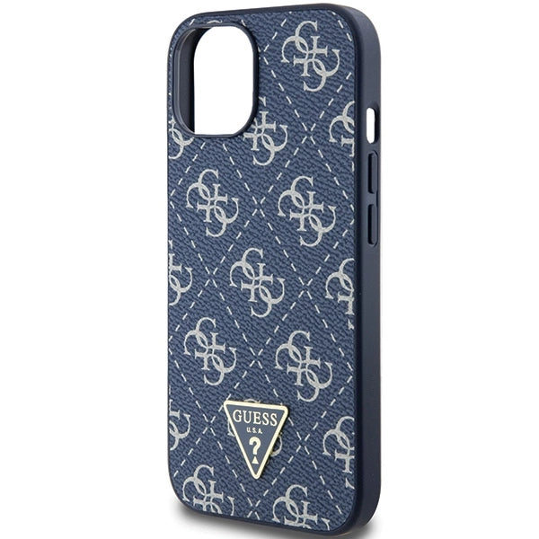Guess 4G Triangle Metal Logo-hylster til iPhone 15 Plus / 14 Plus - blå