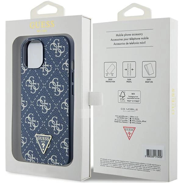 Guess 4G Triangle Metal Logo-hylster til iPhone 15 Plus / 14 Plus - blå