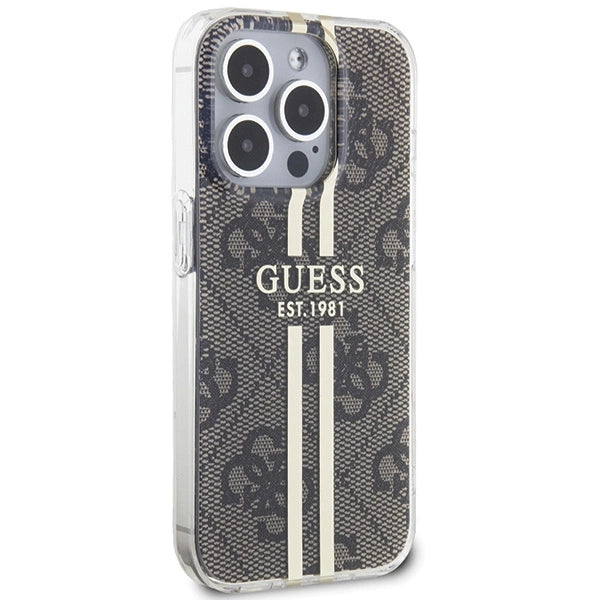 Guess IML 4G Gold Stripe-kasse til iPhone 15 Pro Max - brun
