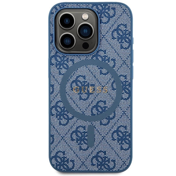 Guess 4G Collection lædermetall Logo MagSafe Case til iPhone 14 Pro - Blå
