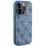 Guess 4G Collection lædermetall Logo MagSafe Case til iPhone 14 Pro - Blå