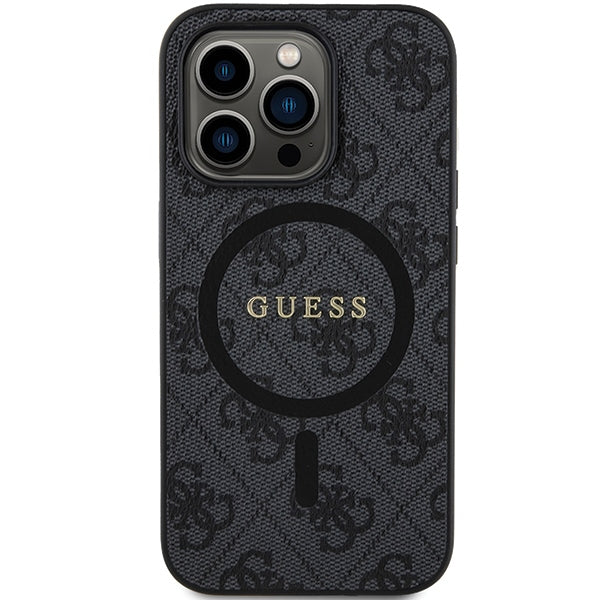 Guess 4G Collection Leather Metal Logo MagSafe Case for iPhone 15 Pro - Black