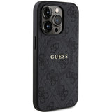 Guess 4G Collection Leather Metal Logo MagSafe Case for iPhone 15 Pro - Black