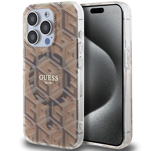 Guess IML GCube MagSafe-hylster til iPhone 15 Pro - brun