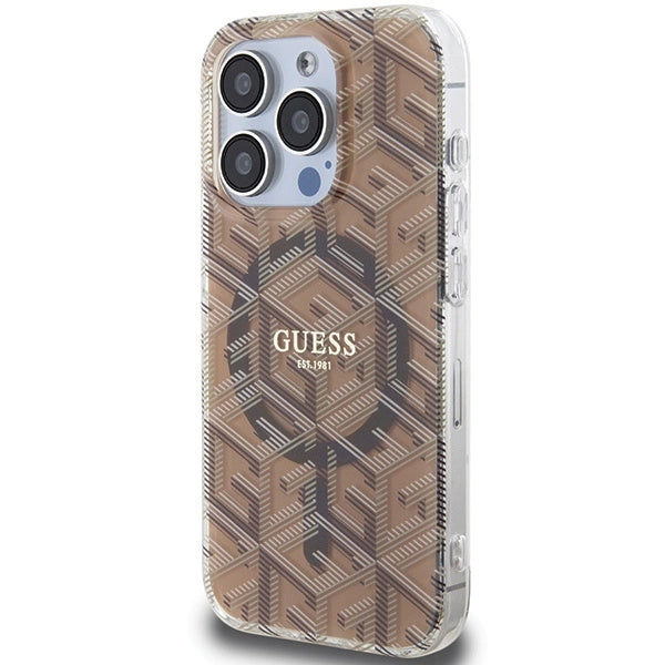 Guess IML GCube MagSafe-hylster til iPhone 15 Pro - brun