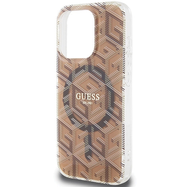 Guess IML GCube MagSafe-hylster til iPhone 15 Pro - brun