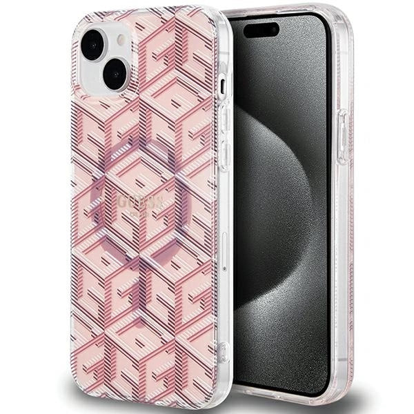 Guess IML GCube MagSafe-hylster til iPhone 15 Plus / 14 Plus - pink