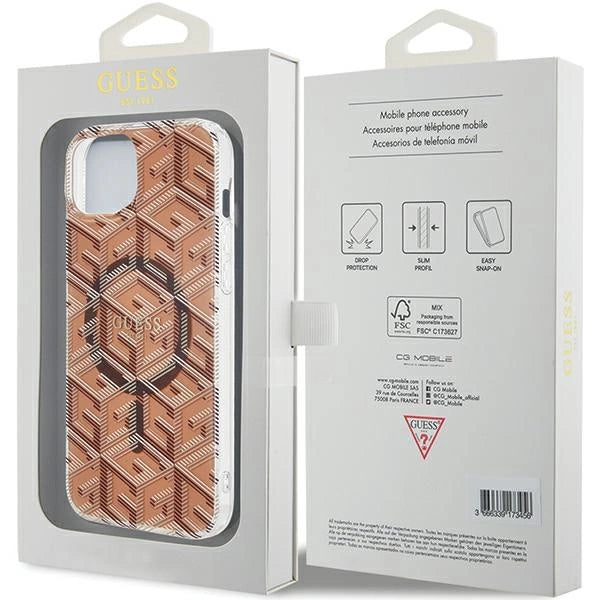 Guess IML GCube MagSafe-hylster til iPhone 15 Plus / 14 Plus - brun