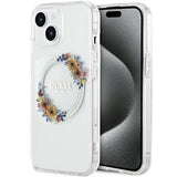 Guess IML Flowers Wreatch MagSafe Case til iPhone 15 / 14 / 13 - Gennemsigtig