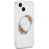 Guess IML Flowers Wreatch MagSafe Case til iPhone 15 / 14 / 13 - Gennemsigtig
