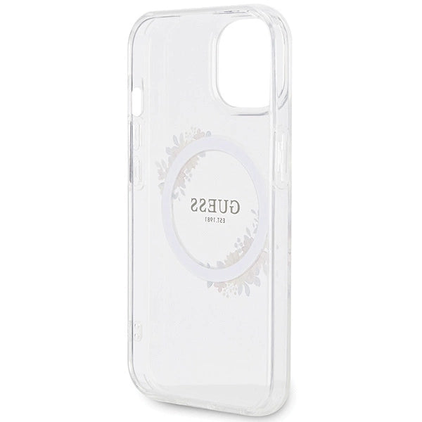Guess IML Flowers Wreatch MagSafe Case til iPhone 15 / 14 / 13 - Gennemsigtig