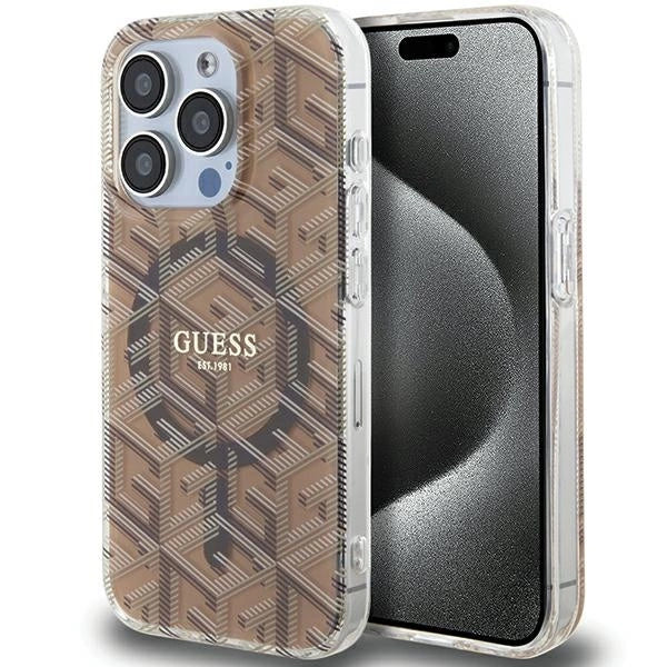 Guess IML GCube MagSafe-hylster til iPhone 15 Pro Max - brun