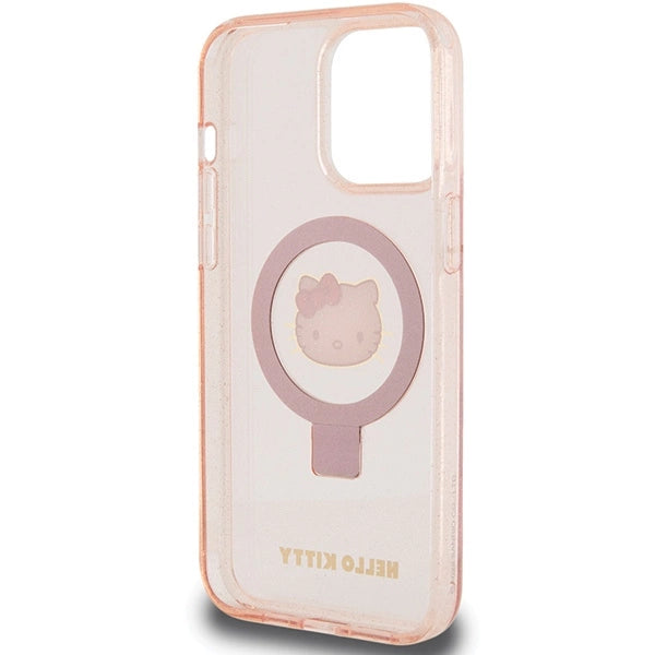 Hello Kitty Ring Stand Glitter Electrop Logo MagSafe Case for iPhone 15 Pro Max - Pink