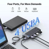 Ugreen CM653 HUB med 4 USB-A-porte og USB-A-strømskabel - sort