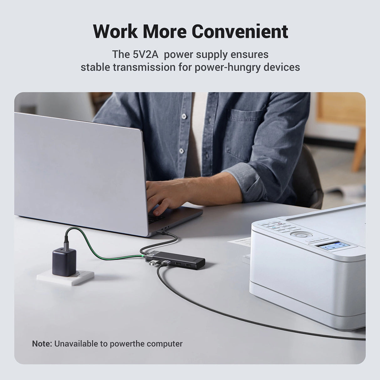 Ugreen CM653 HUB med 4 USB-A-porte og USB-A-strømskabel - sort