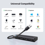 Ugreen CM653 HUB med 4 USB-A-porte og USB-A-strømskabel - sort