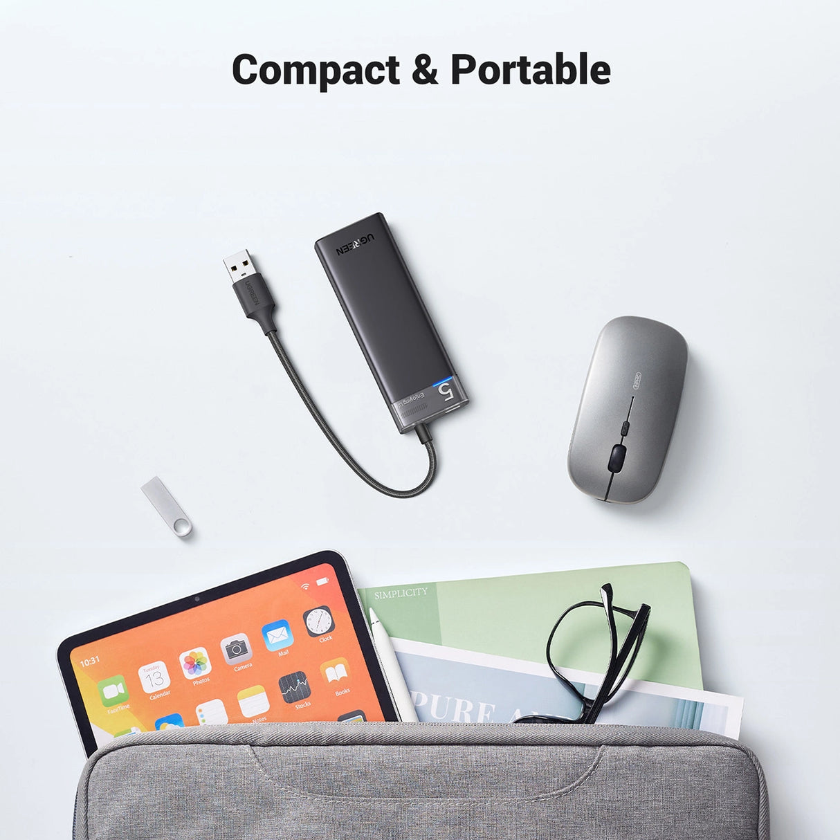 Ugreen CM653 HUB med 4 USB-A-porte og USB-A-strømskabel - sort