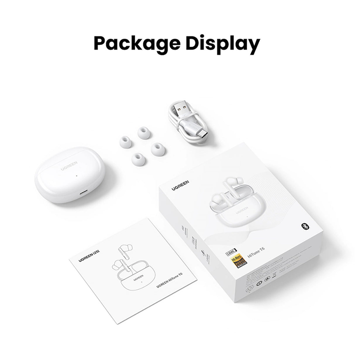 Ugreen HiTune T6 trådløse hovedtelefoner med ANC-funktion + USB-A - USB-C-kabel - hvid