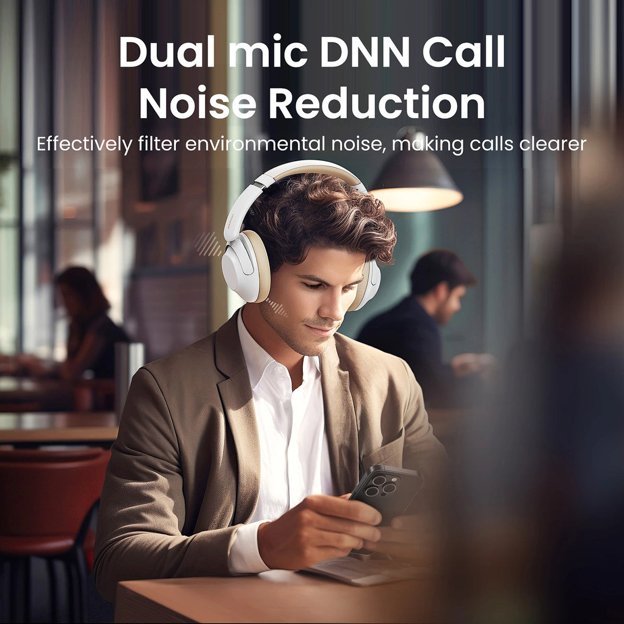 Ugreen HP202 HiTune Max5 trådløse hovedtelefoner med hybrid ANC-støjreduktion - hvid