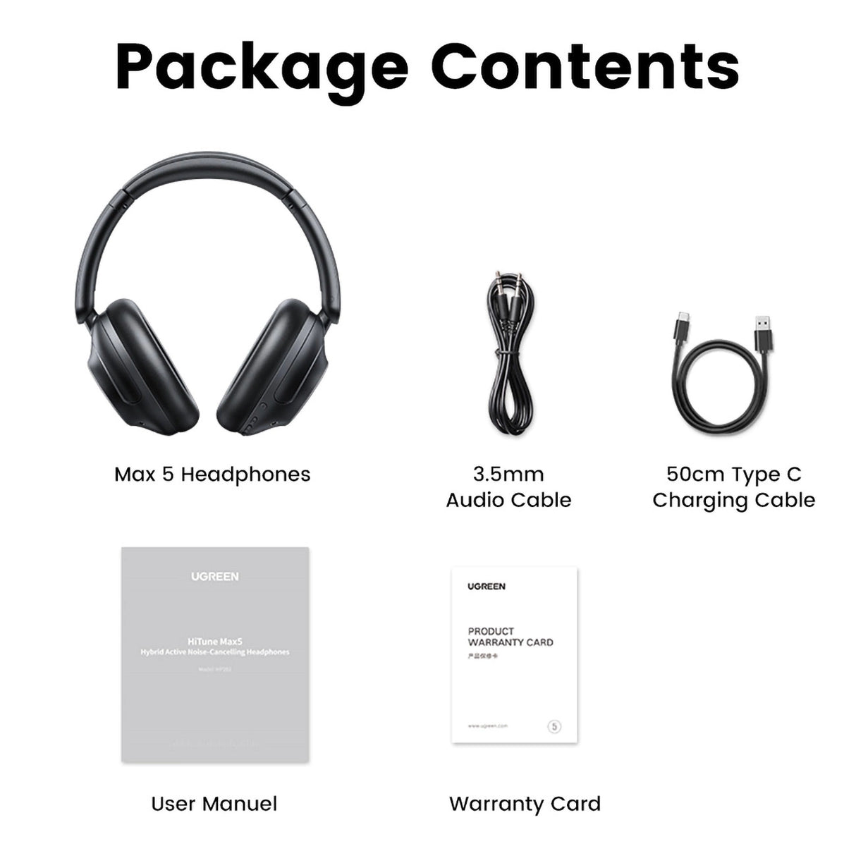 Ugreen HP202 HiTune Max5 on-ear trådløse hovedtelefoner med hybrid ANC støjreduktion - sort