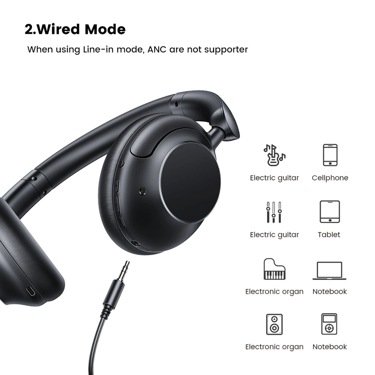 Ugreen HP202 HiTune Max5 on-ear trådløse hovedtelefoner med hybrid ANC støjreduktion - sort