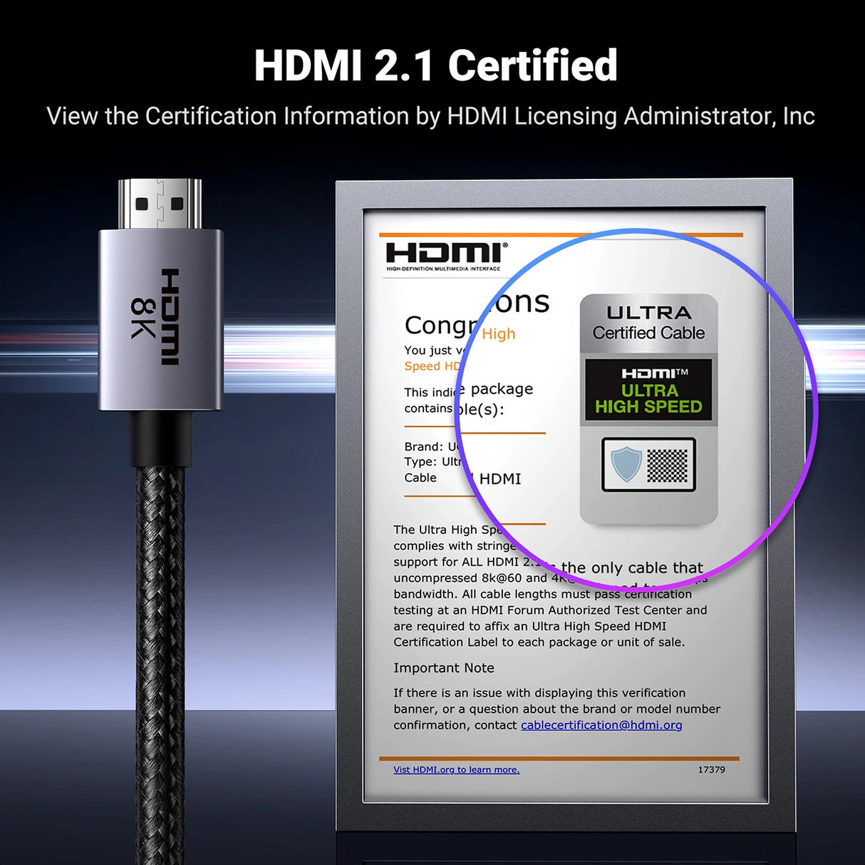 Ugreen HD171 25911 kabel med HDMI 2.1 8K-kontakter certificeret 3 m - grå
