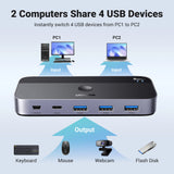 Ugreen CM662 USB 3.0 switch 2-i-4 switch + 2x USB-A kabel - sort