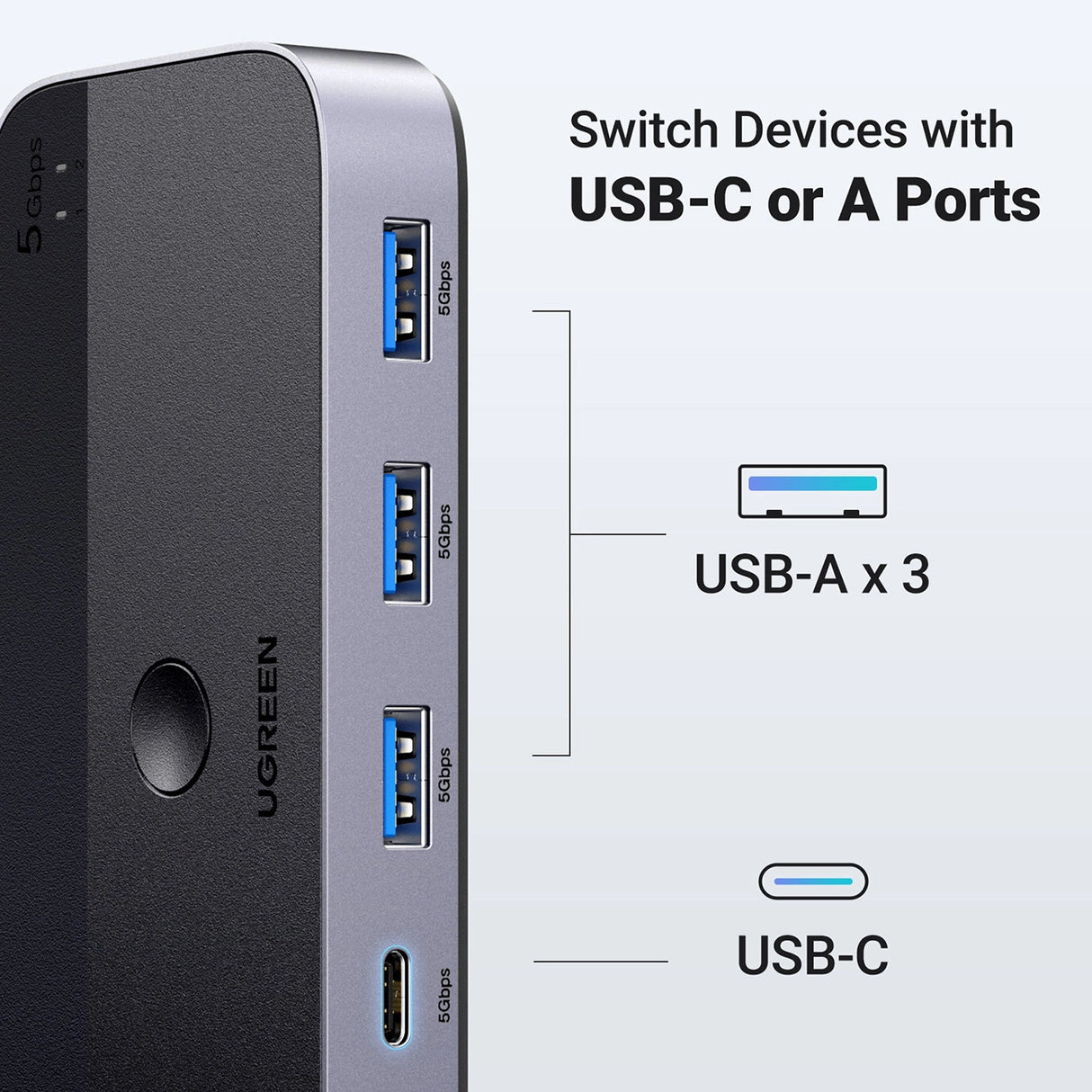 Ugreen CM662 USB 3.0 switch 2-i-4 switch + 2x USB-A kabel - sort
