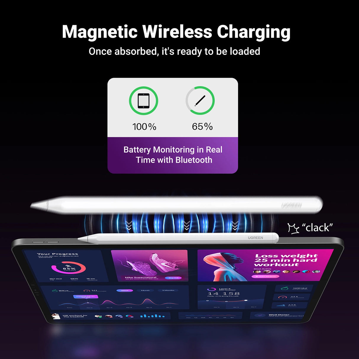 Ugreen LP653 stylus med trådløs opladning til iPad tabletter - hvid