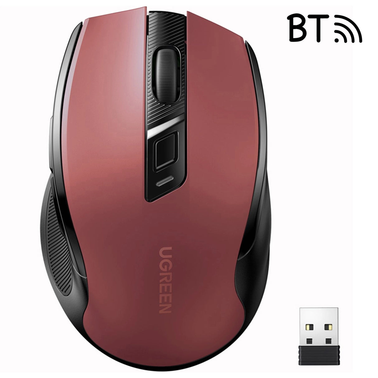Ugreen MU006 trådløs optisk mus USB 2.4GHz / Bluetooth 5.0 4000 DPI - rød