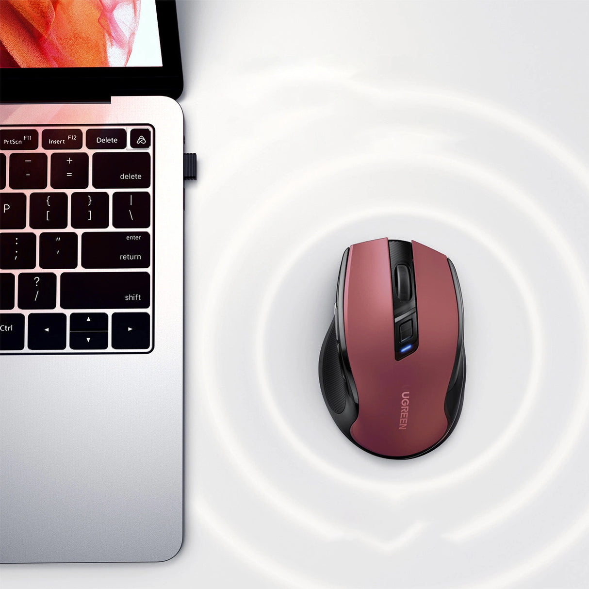 Ugreen MU006 trådløs optisk mus USB 2.4GHz / Bluetooth 5.0 4000 DPI - rød