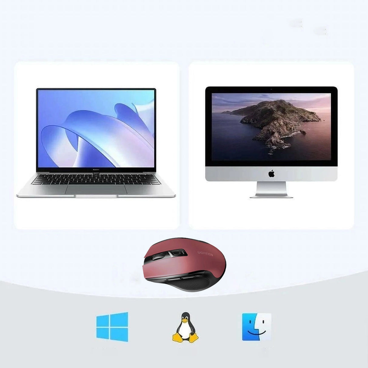 Ugreen MU006 trådløs optisk mus USB 2.4GHz / Bluetooth 5.0 4000 DPI - rød